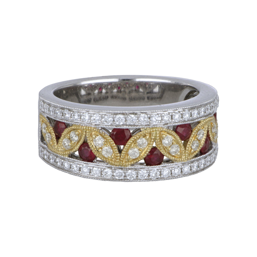 14K White & Yellow Gold Ruby & Diamond Band – Rubies 0.58 Ct, Diamonds 0.61 Ct, Size 6.5