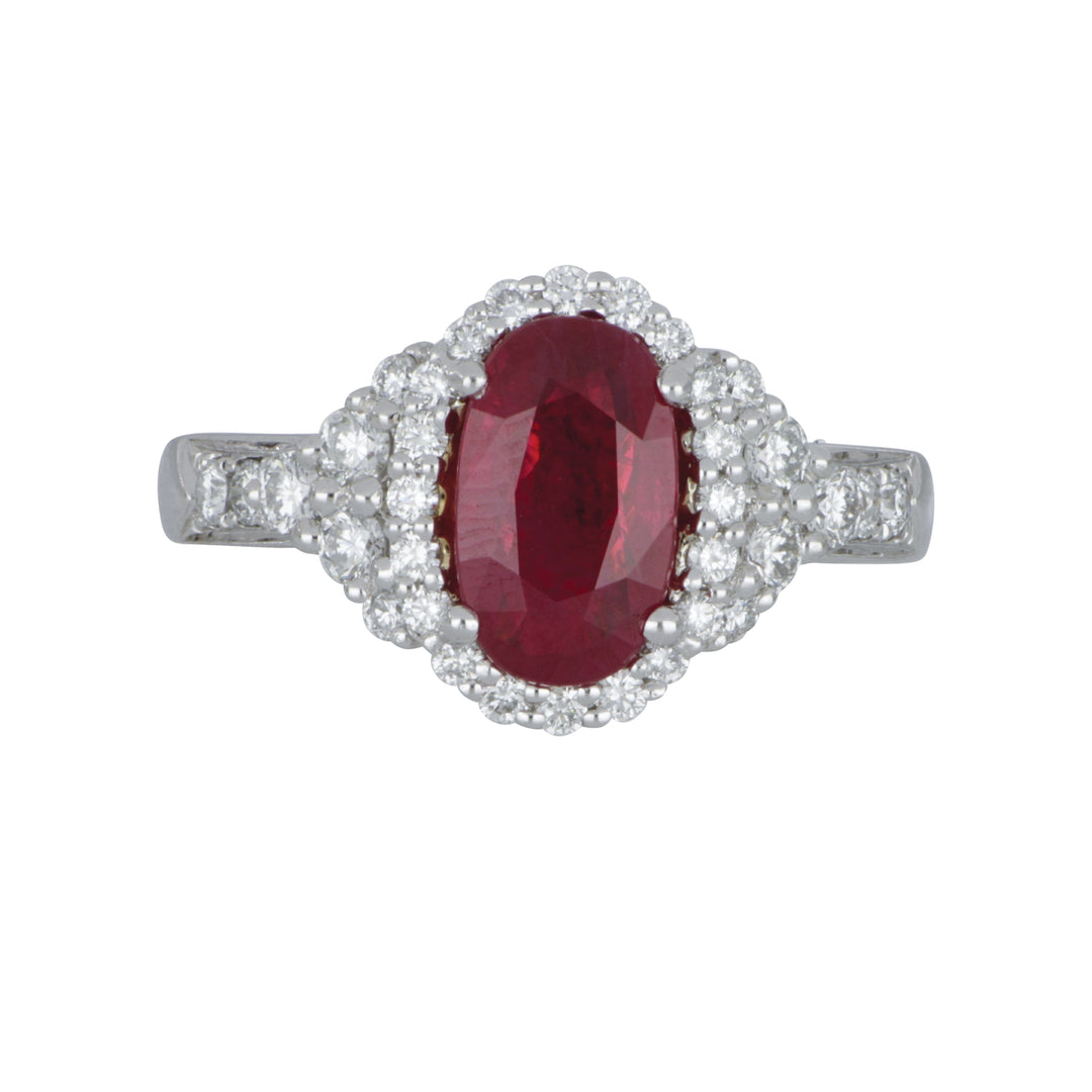 Platinum Burmese Ruby & Diamond Ring – Ruby 2.01 CT, Diamonds 0.63 Ct, Size 6.5