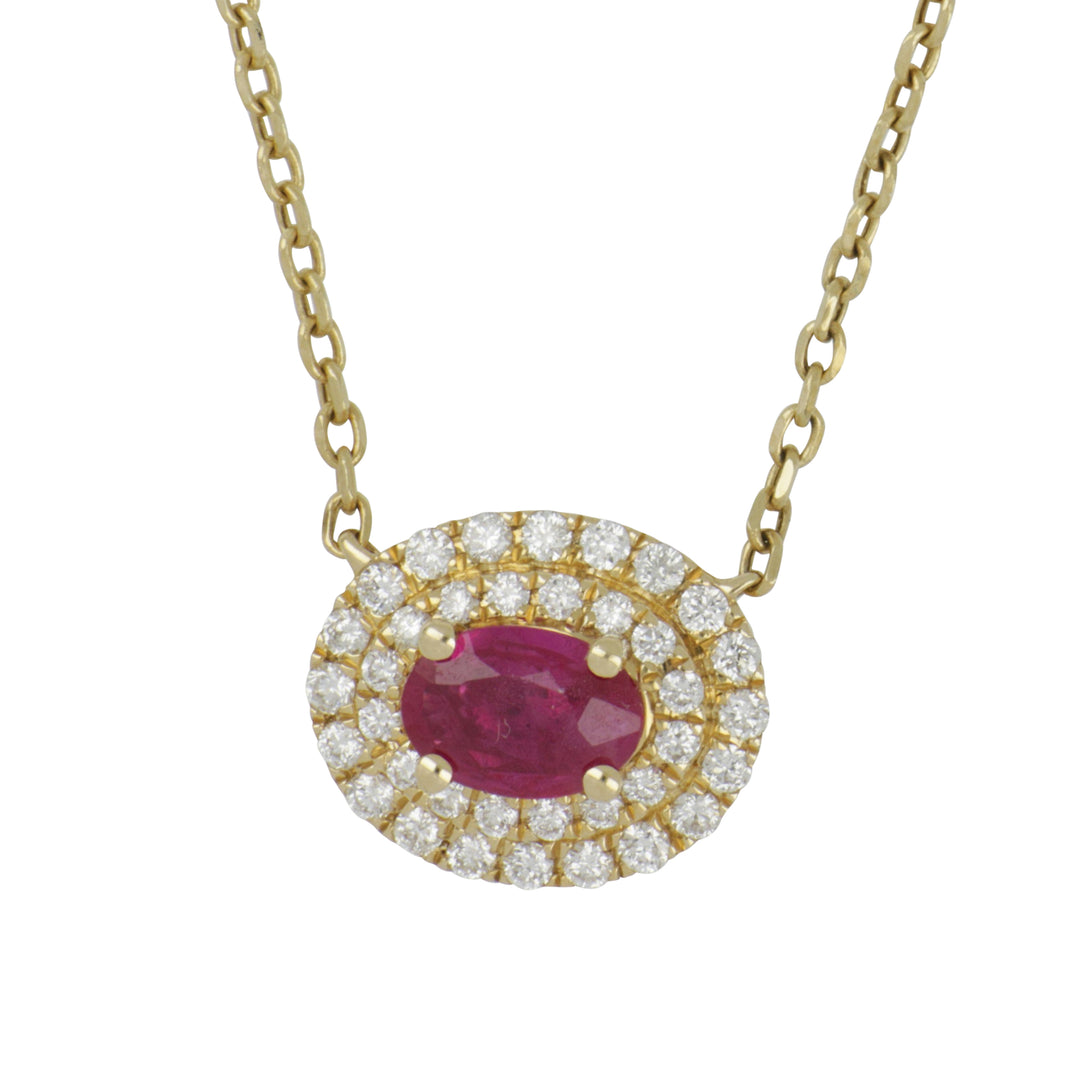 14K Yellow Gold Oval Ruby & Diamond Necklace – Rubies 0.41 Ct, Diamonds 0.25 Ct, 16-18"