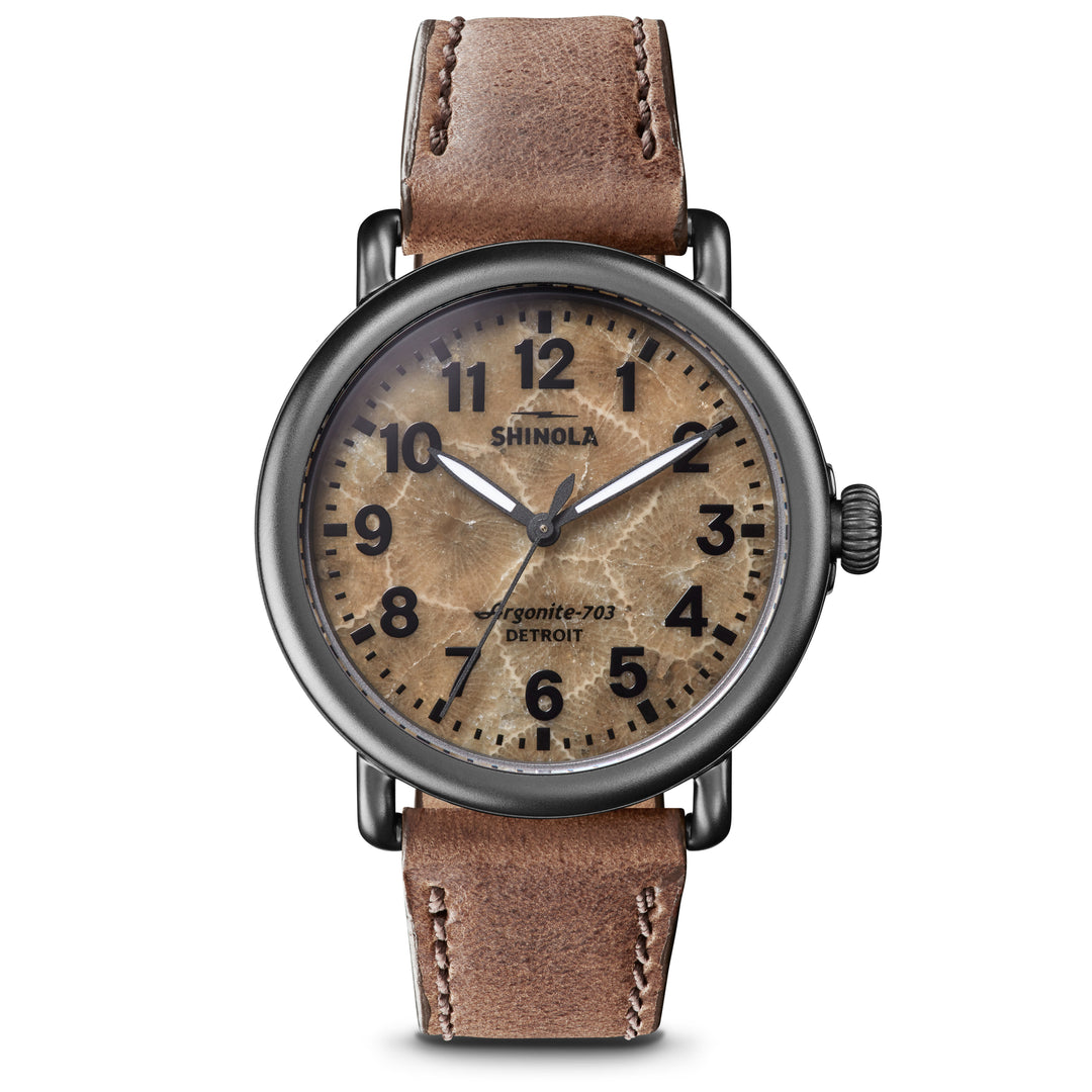 Shinola Runwell Watch, 41mm, Petoskey Stone Dial, Tan Leather Strap
