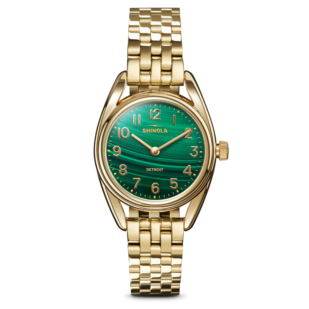 Shinola Derby Watch, 30.5mm, Malachite Dial, Gold-Tone Case & Bracelet