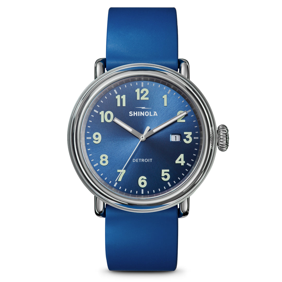 Shinola Runwell Detrola Watch, 41mm, Detroit Blue Dial, Rubber Strap