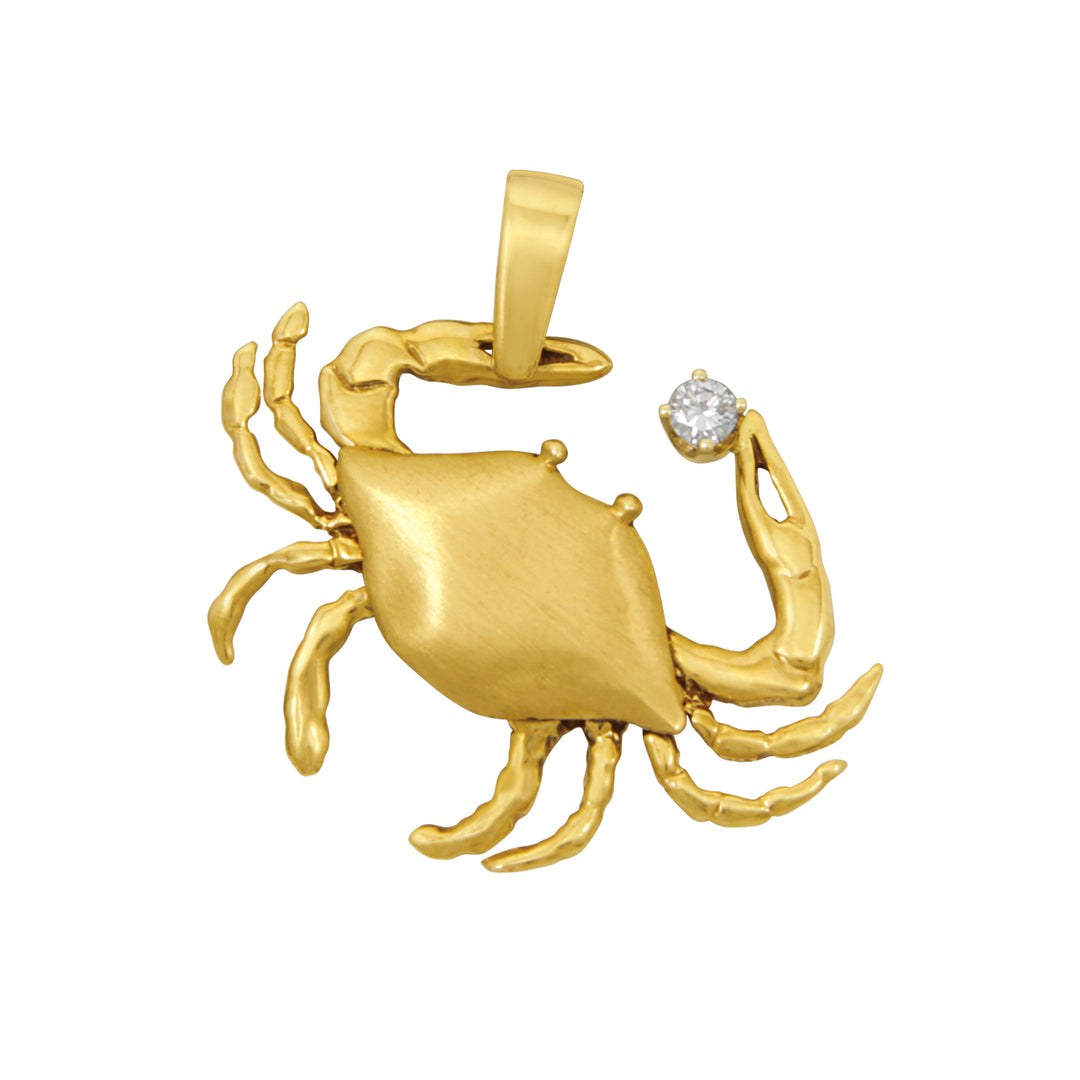 14K Yellow Gold Medium Crab Pendant, Diamond 0.10 Ct