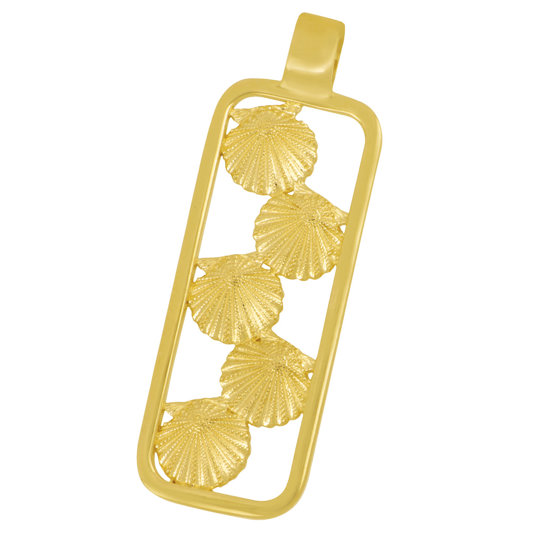 14K Yellow Gold 5 Scallop Shell Tag Pendant
