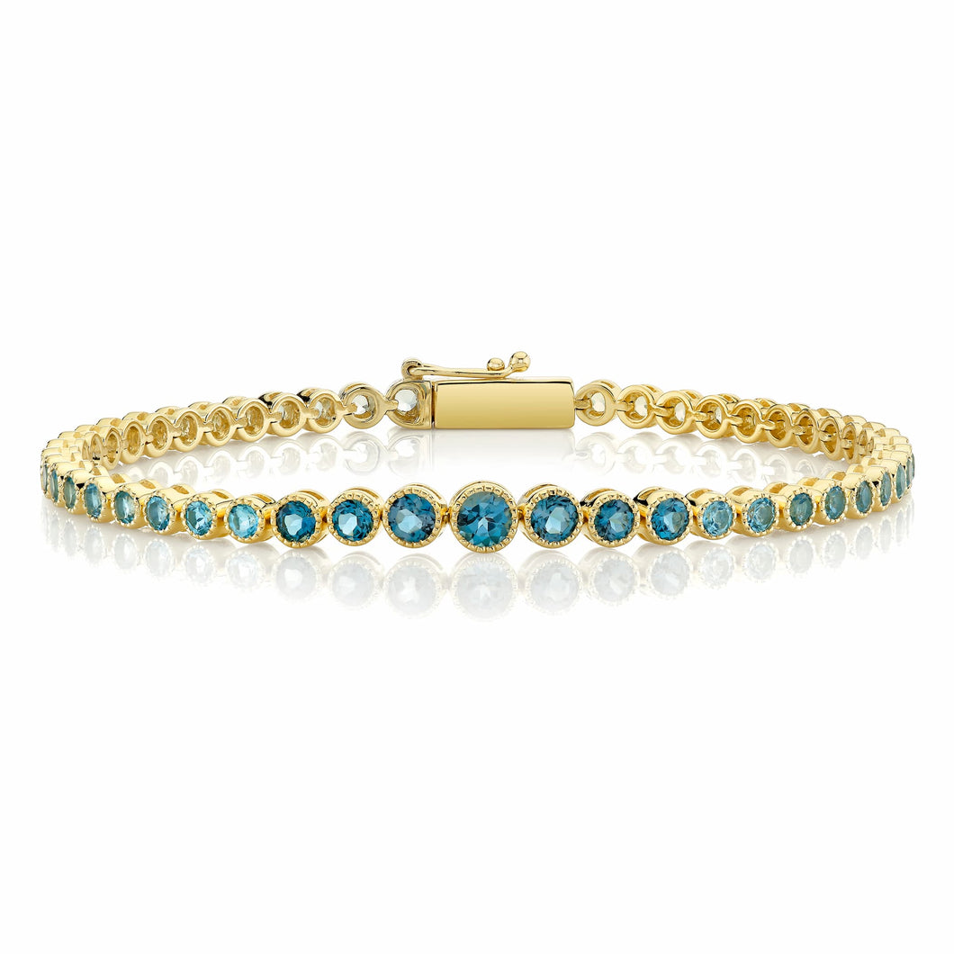 Sloan Street 18 Karat Yellow Gold Blue Topaz Ombre Graduated Tennis Bracelets, 51BT=4.90tw