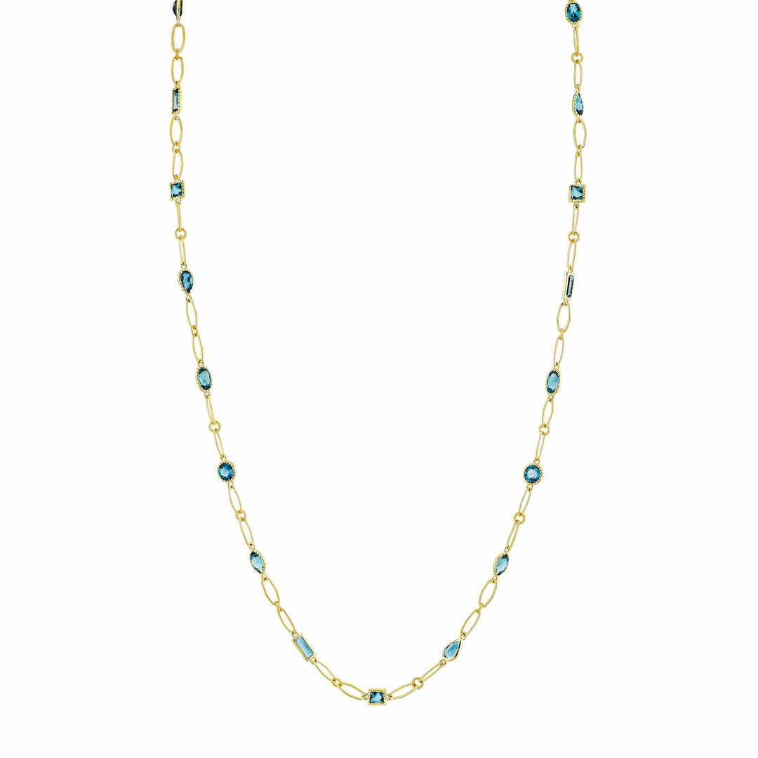Sloan Street 18 Karat Yellow Gold London Blue Topaz Mix Shape Lacey Chain, Topaz=4.29tw
