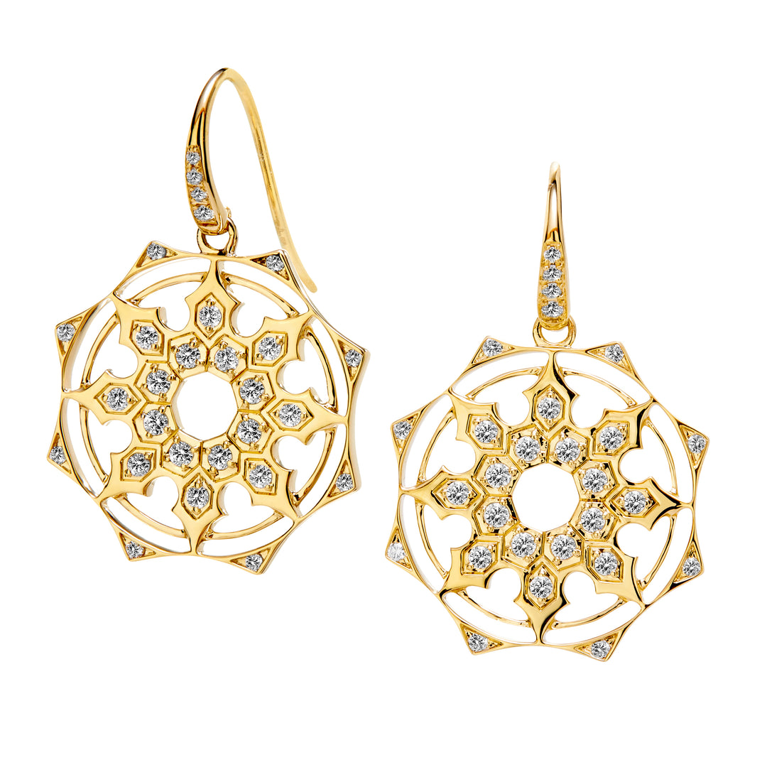 SYNA 18K Yellow Gold Sunburst Diamond Drop Wire Earrings, 0.50 Ct Diamonds