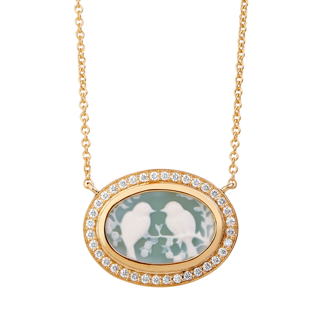 SYNA 18K Yellow Gold JARDIN LOVBRD CAMEO D=.40TW 18'' NECK