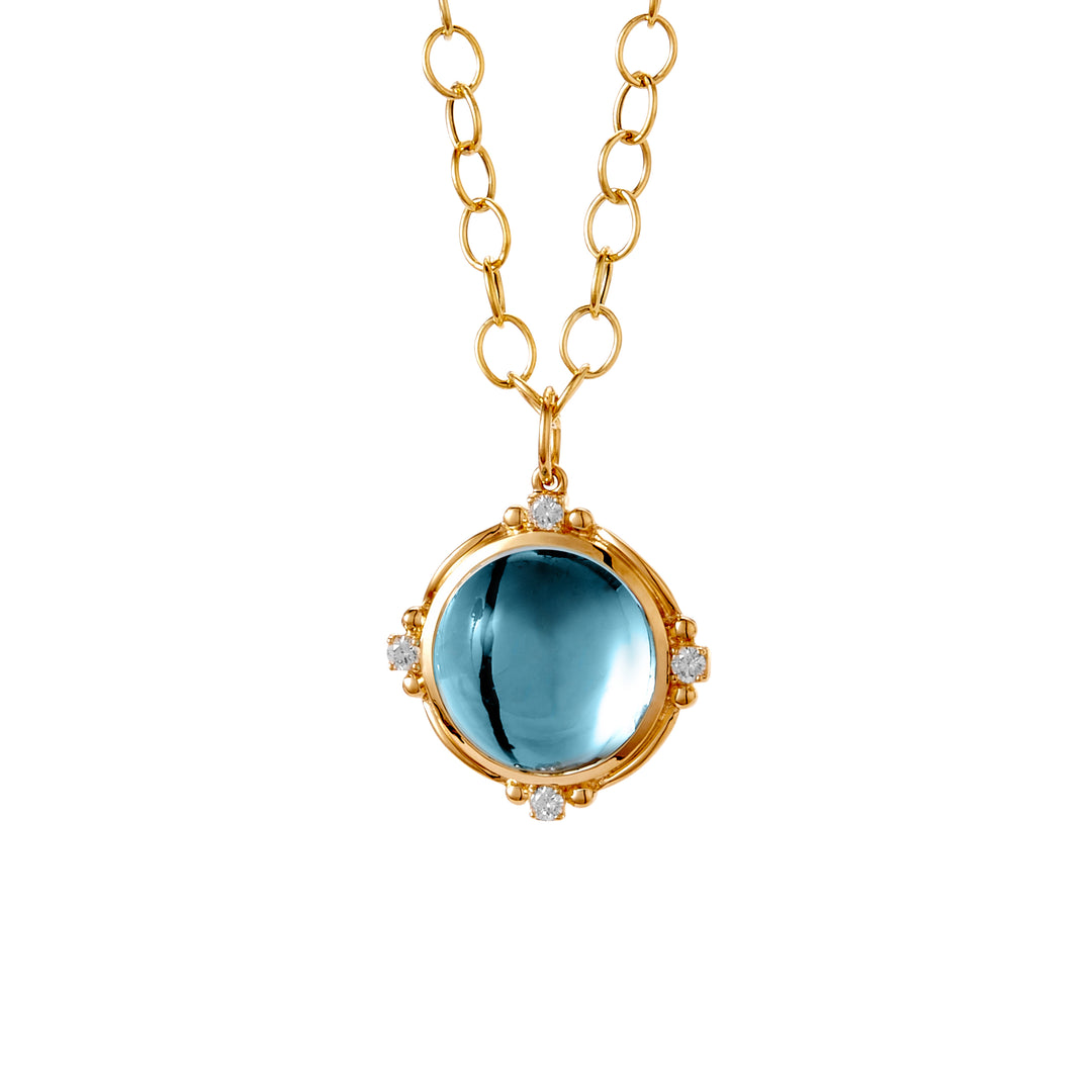 SYNA 18K Yellow Gold Mogul Pendant with Blue Topaz & Diamonds, 33 Ct Topaz, 0.35 Ct Diamonds (Chain Not Included)