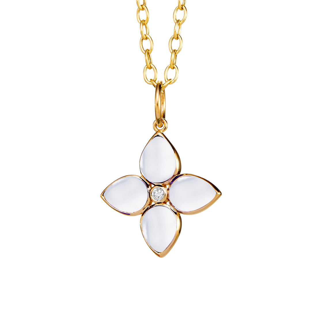 SYNA 18K Yellow Gold Mogul Flower Pendant with Moon Quartz & Diamonds, 5 Ct MQ, 0.04 Ct Diamonds