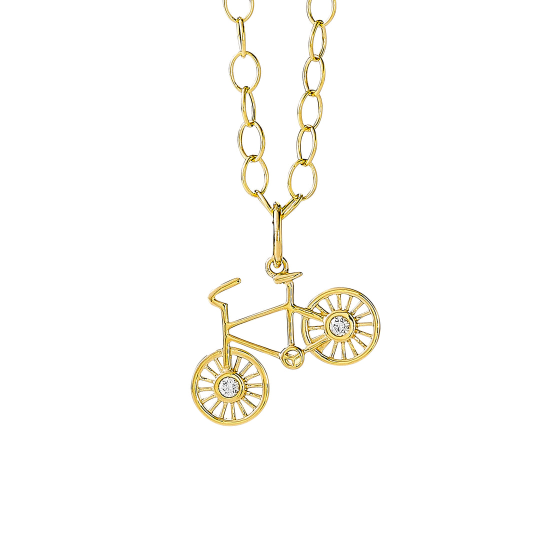 SYNA 18K Yellow Gold Bicycle Diamond Charm, 0.20 Ct Diamonds