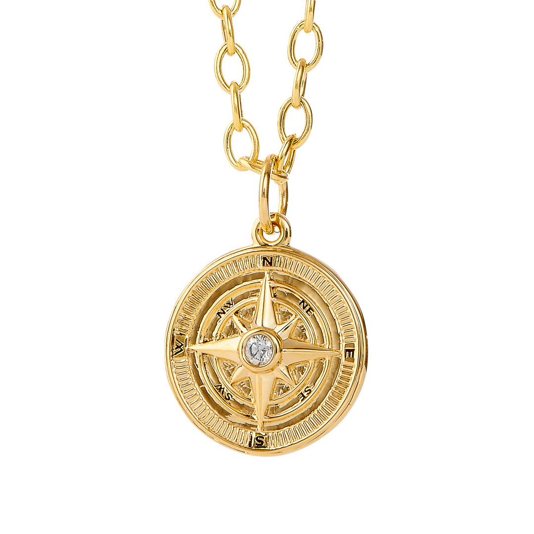 SYNA 18K Yellow Gold Cosmic Maritime Compass Pendant with Diamond, 0.03 Ct