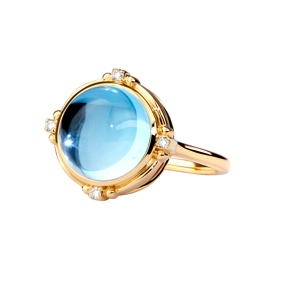 SYNA 18K Yellow Gold Mogul Ring with Blue Topaz & Diamonds, 7 Ct Topaz, 0.04 Ct Diamonds