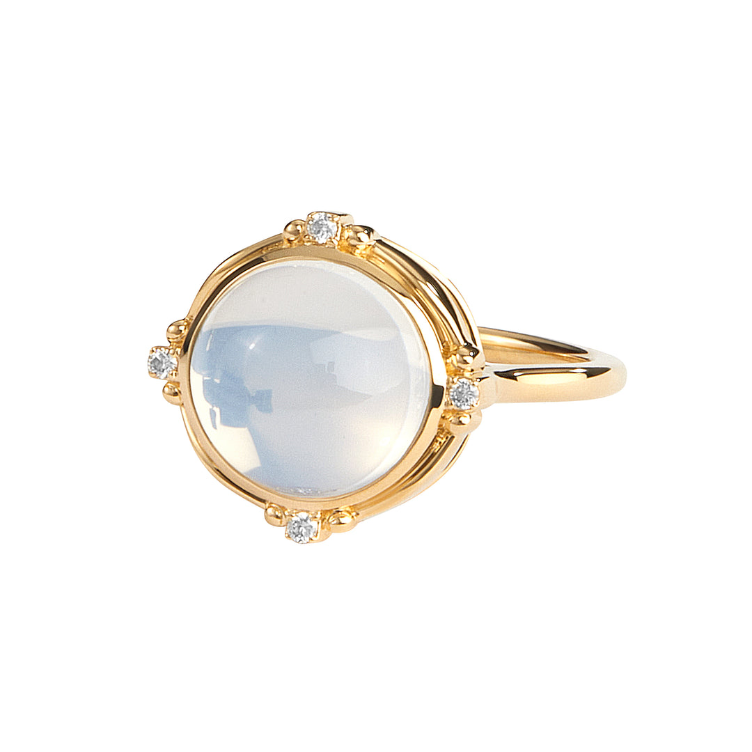 SYNA 18K Yellow Gold Mogul Ring with Moon Quartz & Diamonds, 7 Ct MQ, 0.04 Ct Diamonds