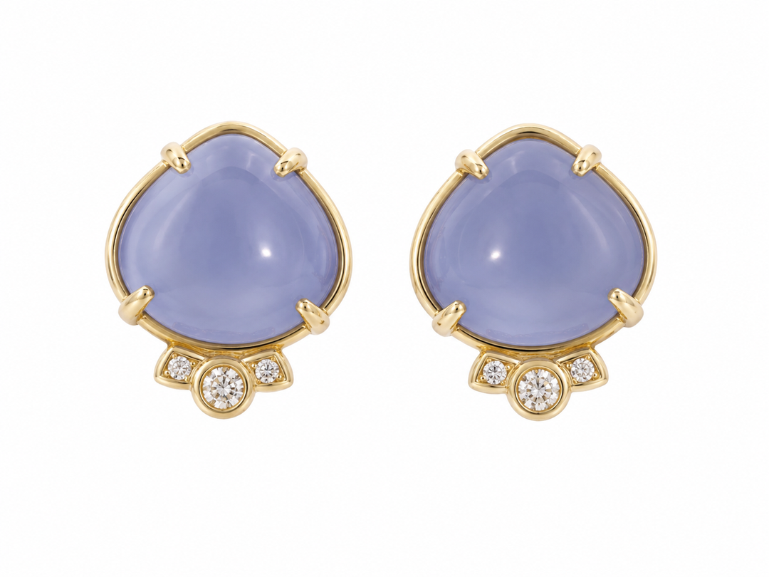Syna 18K Yellow Gold Mogul Chalcedony 0.15 ctw Diamond Clip-Back Earrings