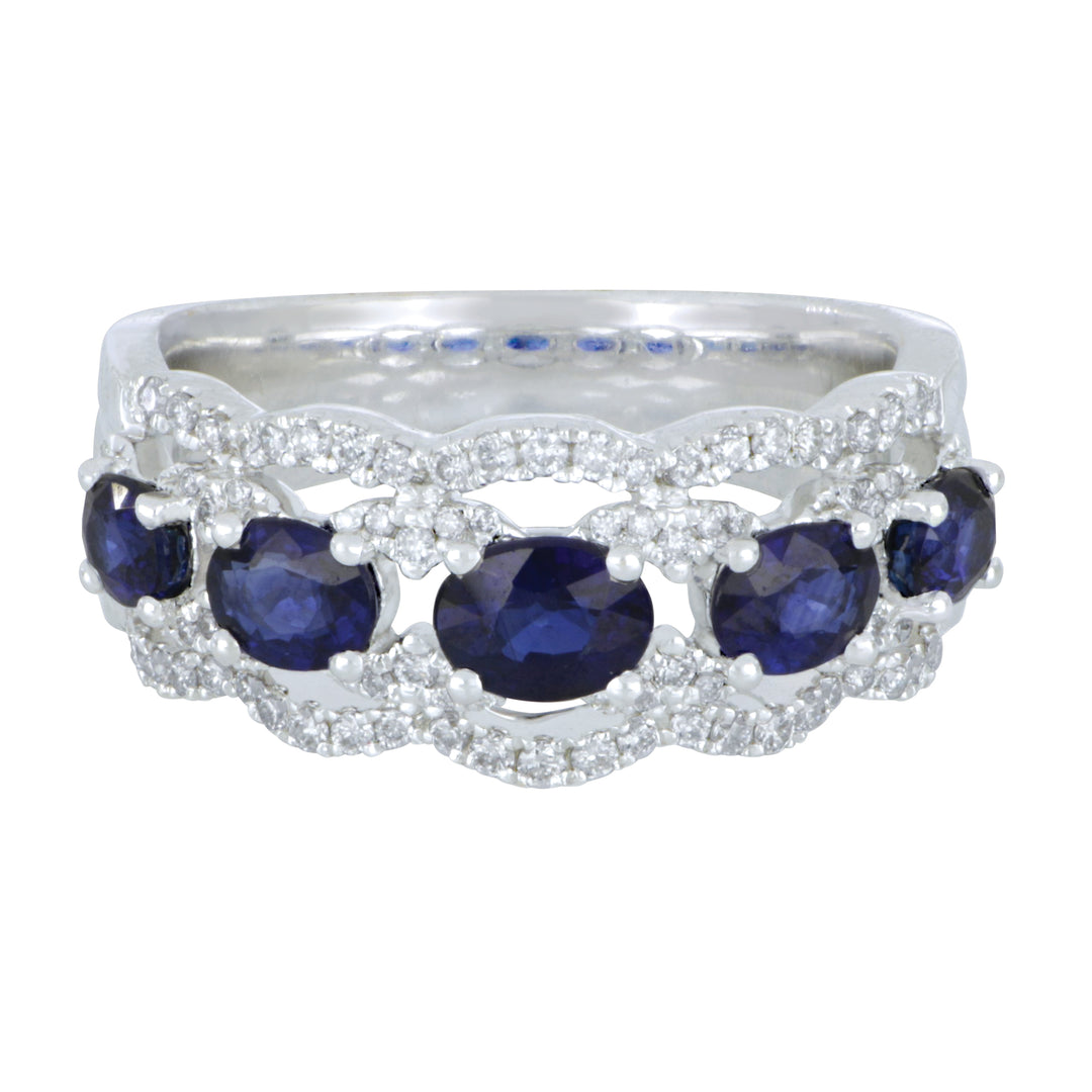 18K White Gold Lacey Oval Sapphire Ring - 1.70 CTW & Diamond - 0.34 CTW