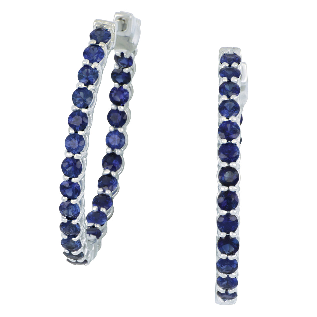 18K White Gold Oval Sapphire Hoop Earrings - 3.22 CTW