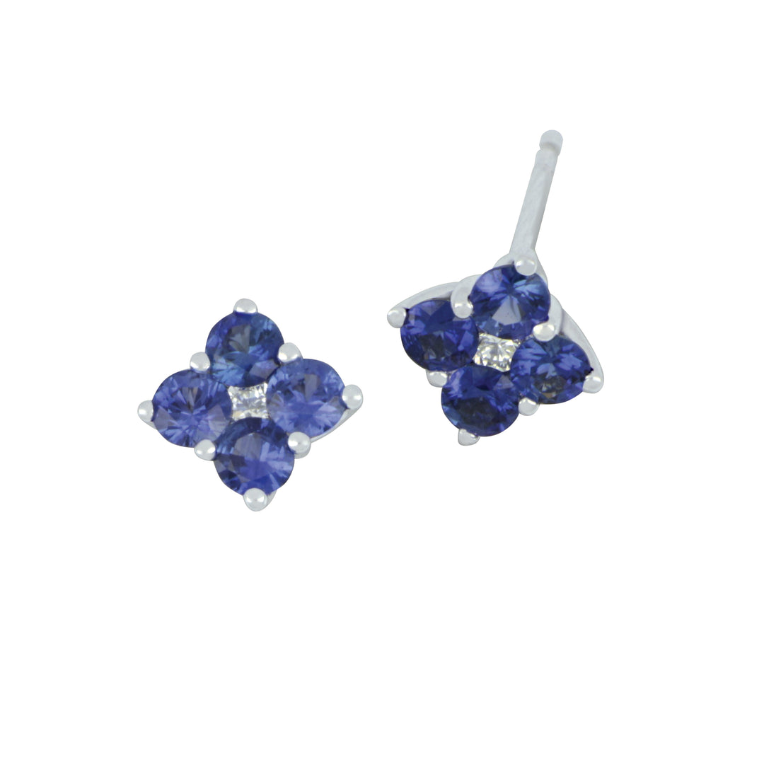 14K White Gold Floral Sapphire Earrings - 0.69 CTW & Diamond - 0.06 CTW