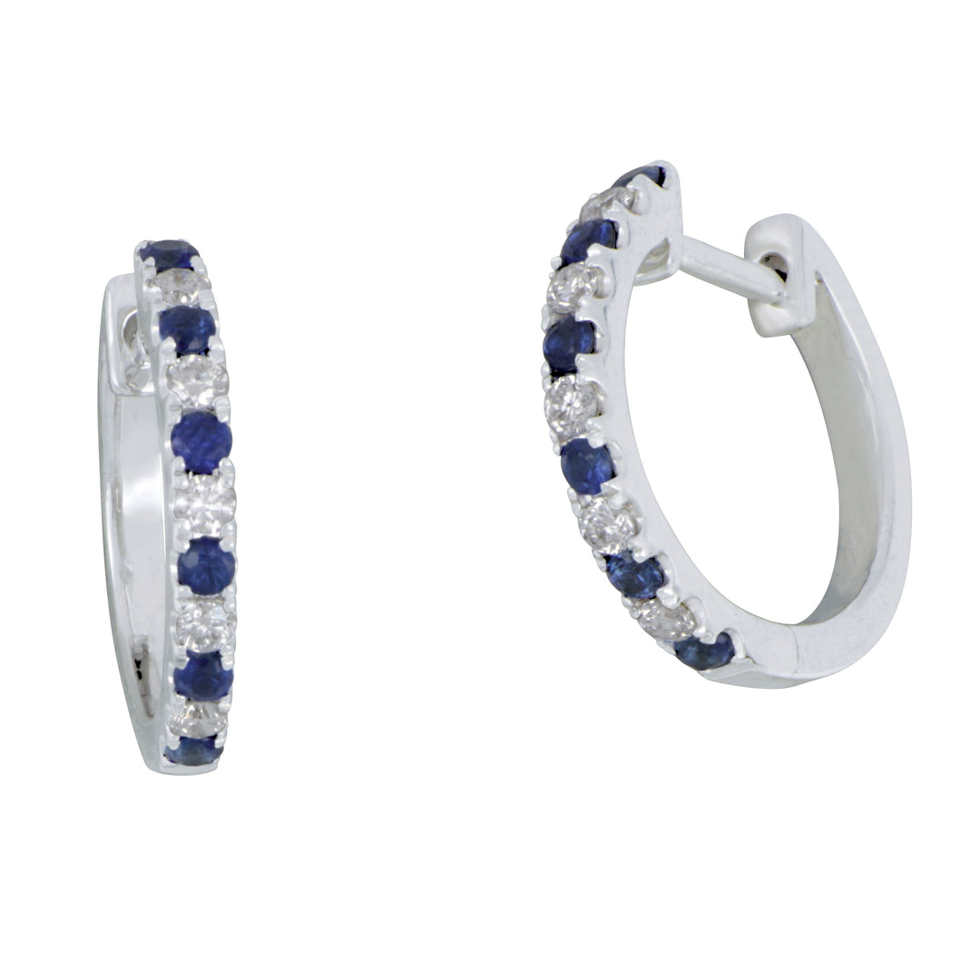 14K White Gold Alternating Sapphire Huggies - 0.23 CTW & Diamond - 0.16 CTW