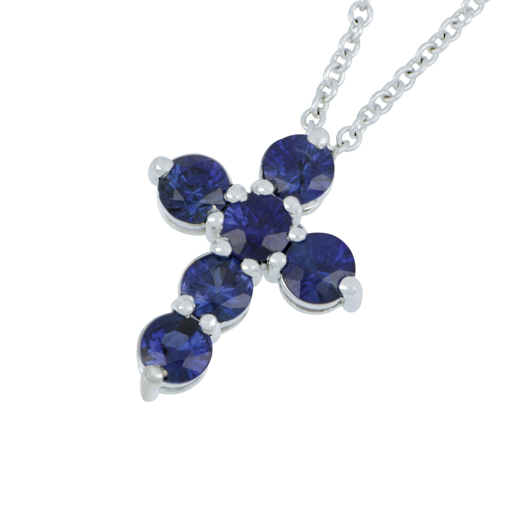 18K White Gold Cross Pendant with Sapphires - 1.20 CTW