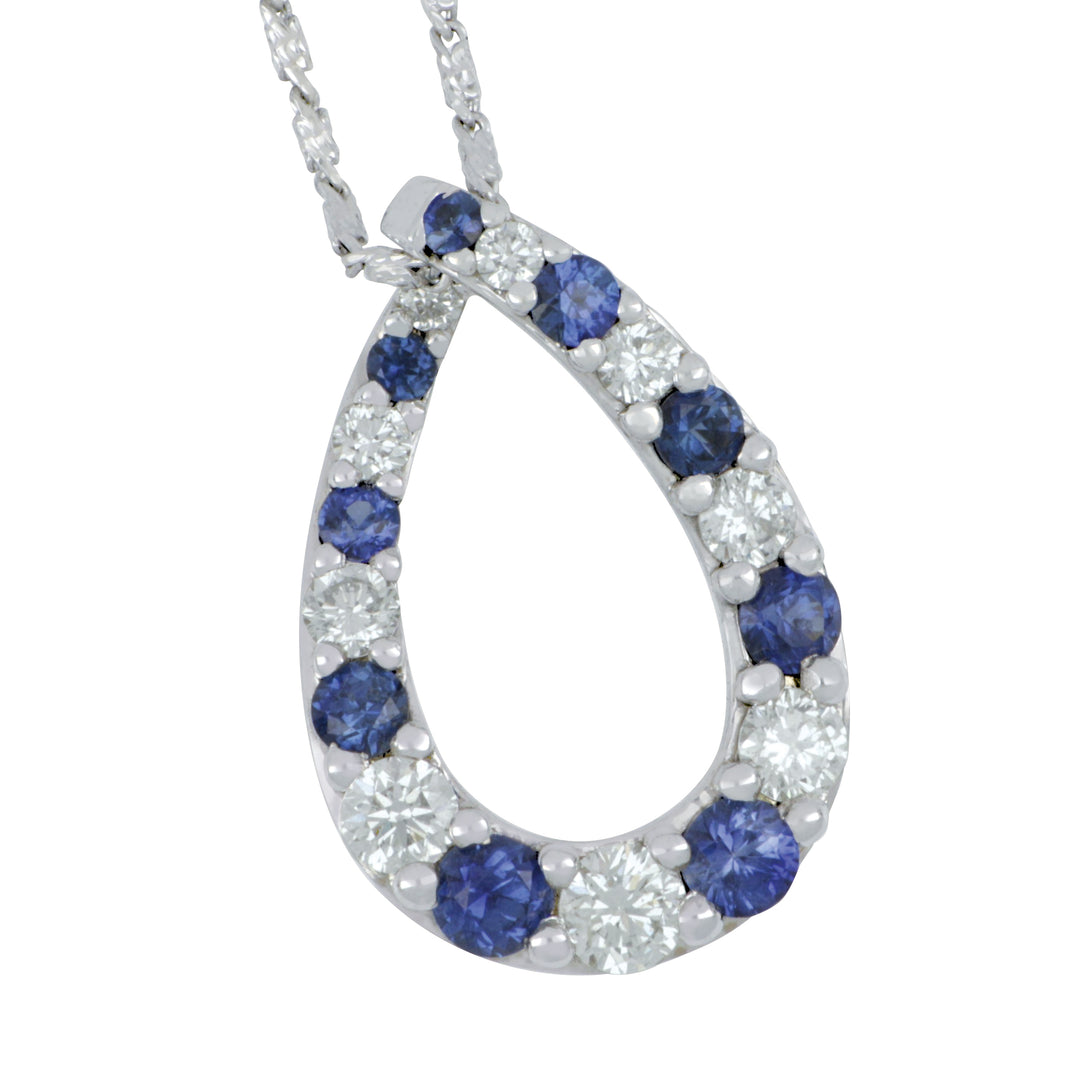 14K White Gold Sapphire Pendant - 0.63 CTW & Diamond - 0.49 CTW