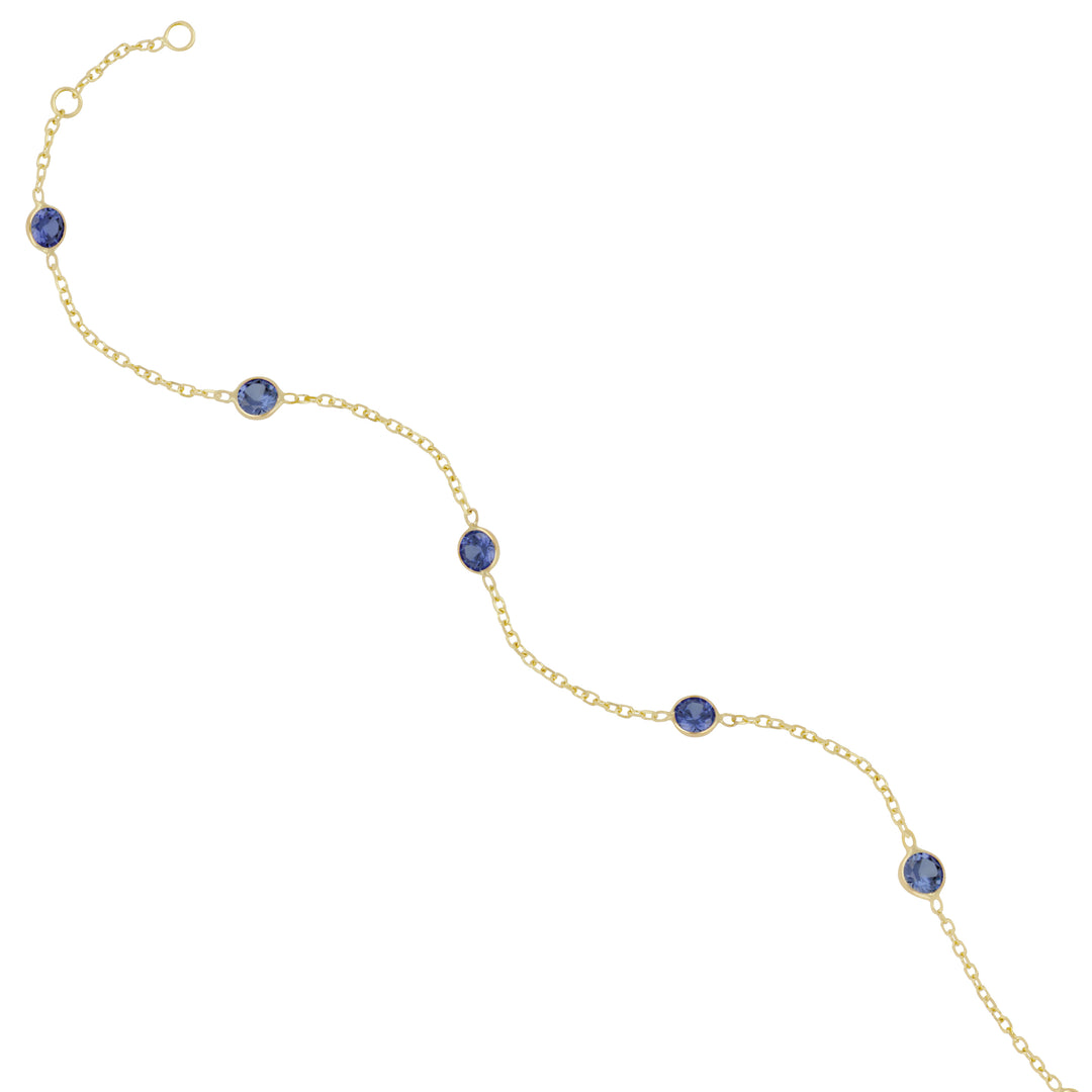 14K Yellow Gold Blue Sapphire Station Bracelet - 6.5-7"