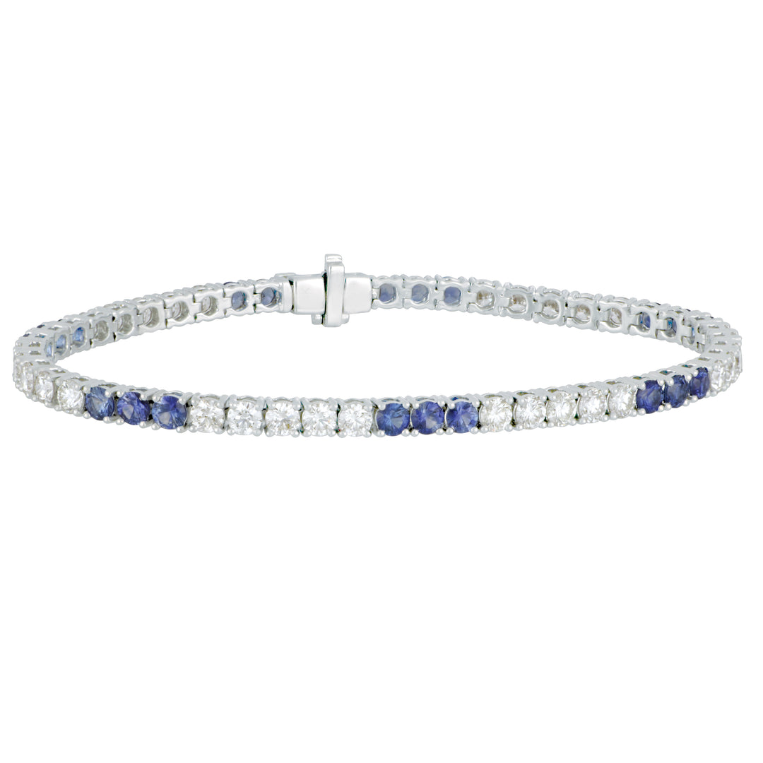 14K White Gold Sapphire Line Bracelet - 3.30 CTW & Diamond - 4.10 CTW - 7"