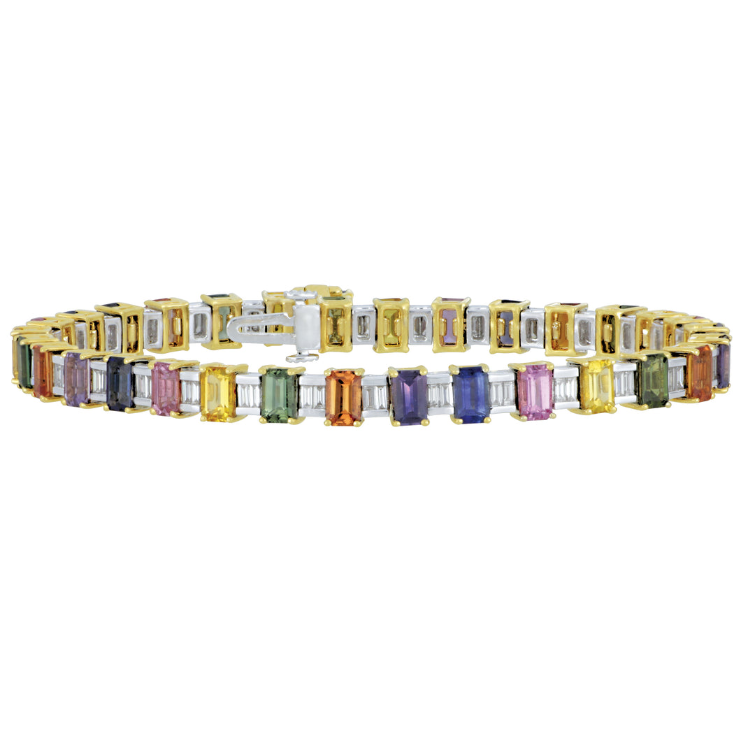 18K Yellow Gold Alternating Multi-Sapphire Bracelet - 10.75 CTW & Diamond - 1.35 CTW - 7"