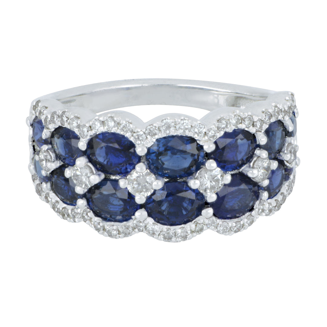 18K White Gold Graduated Oval Blue Sapphire & Diamond Ring, 3.19 Ct Sapphires, 0.49 Ct Diamonds, Size 6.5