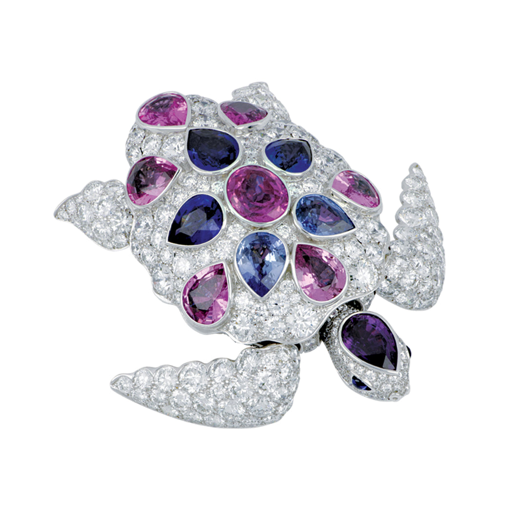 Graff Sapphire & Diamond 18K White Gold Turtle Brooch