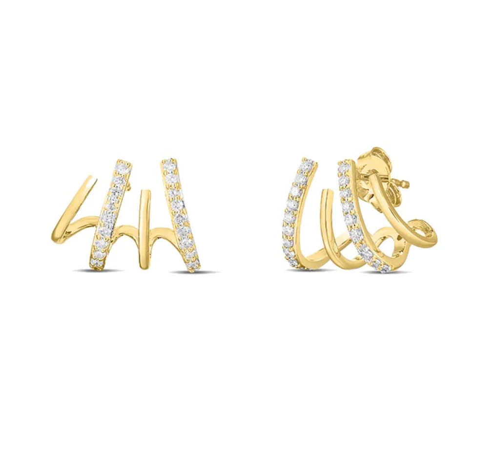 Roberto Coin 18K Yellow Gold Earrings - Row Curved Climber