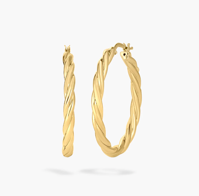Roberto Coin Oro Classic 18K Yellow Gold Hoops - Twisted Med