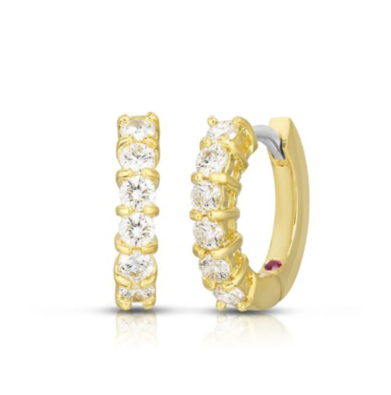 Roberto Coin 18K Yellow Gold Piece - Single Line Dia Huggie