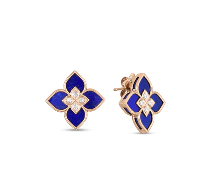 Roberto Coin 18K Rose Gold Earrings - Sm Vent Flwr Lapis