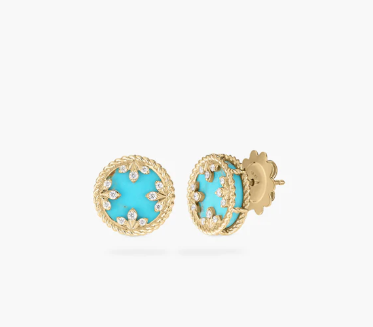 Roberto Coin Venetian Princess 18K Yellow Gold Earrings - Ven Prin Turq Medallion