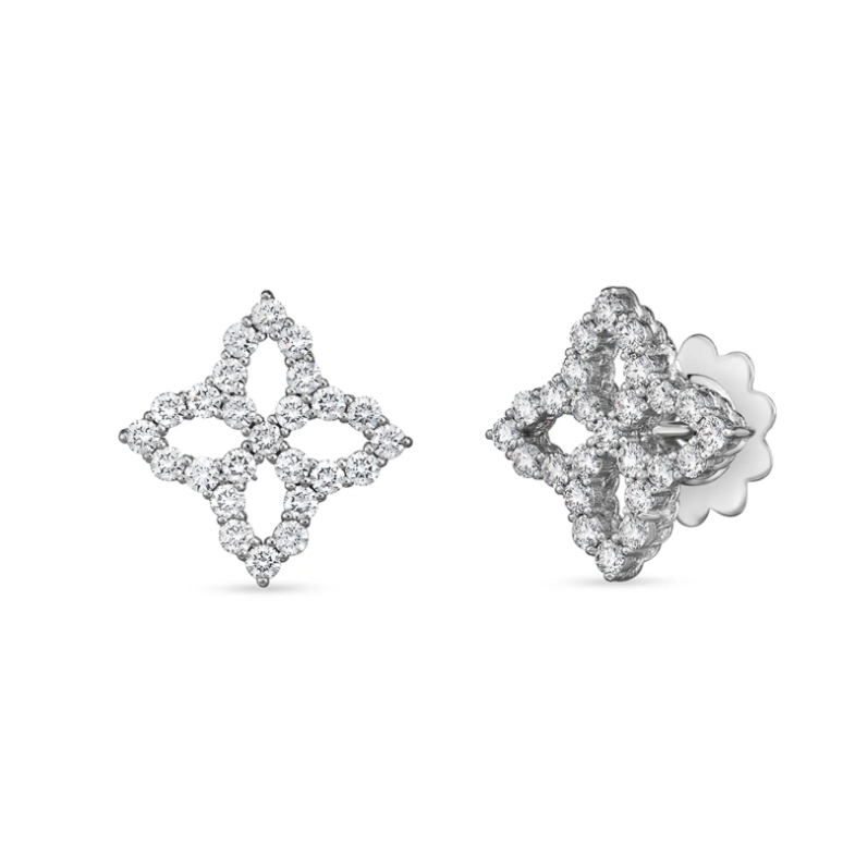 Roberto Coin Princess Flower 18K White Gold Earrings - Med Prin Flwr Post