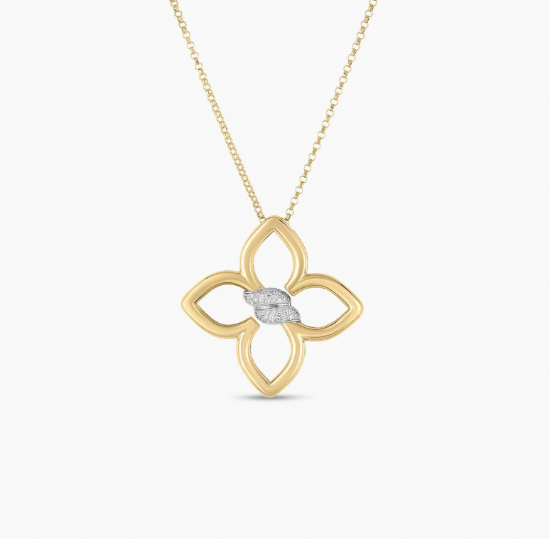 Roberto Coin Cialoma 18K Yellow Gold Necklace - Med W/dbl Dia Ctr