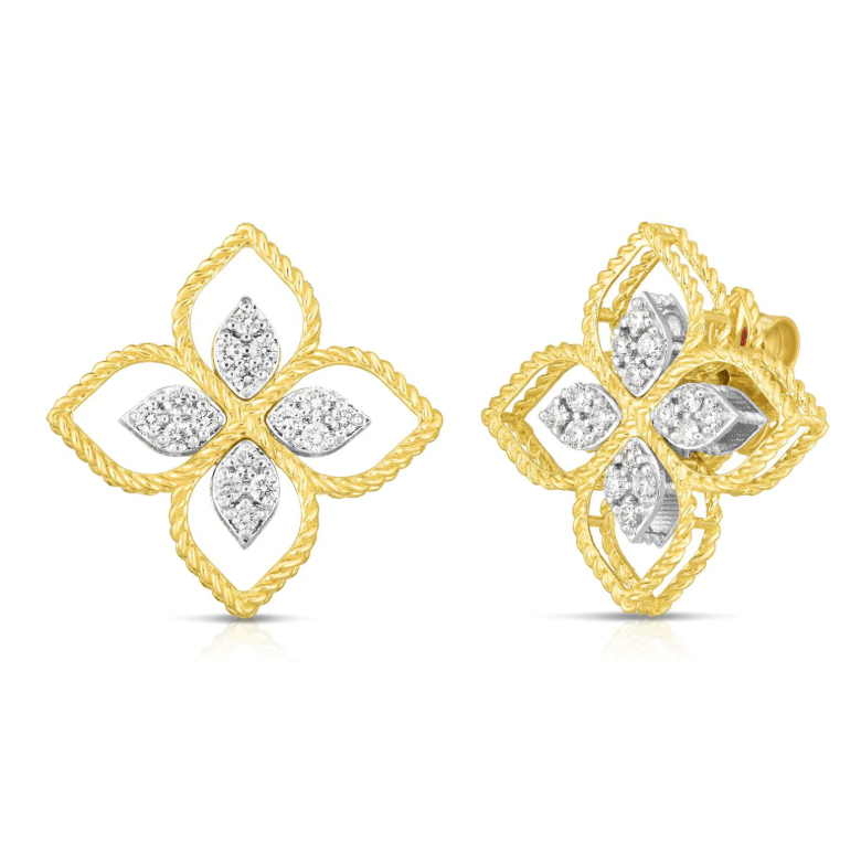 Roberto Coin Princess Flower 18K Yellow & White Gold Earrings - Rco Lrg Prinpsa Flwr