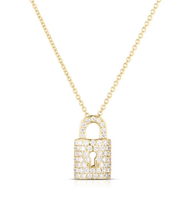 Roberto Coin Tiny Treasures 18K Yellow Gold Pendant - Pavé Lock