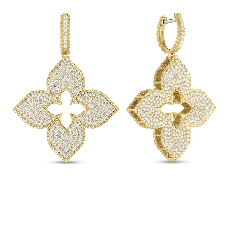 Roberto Coin Venetian Princess 18K Yellow Gold Earrings - 34mm Vent Prin Pavé Drop