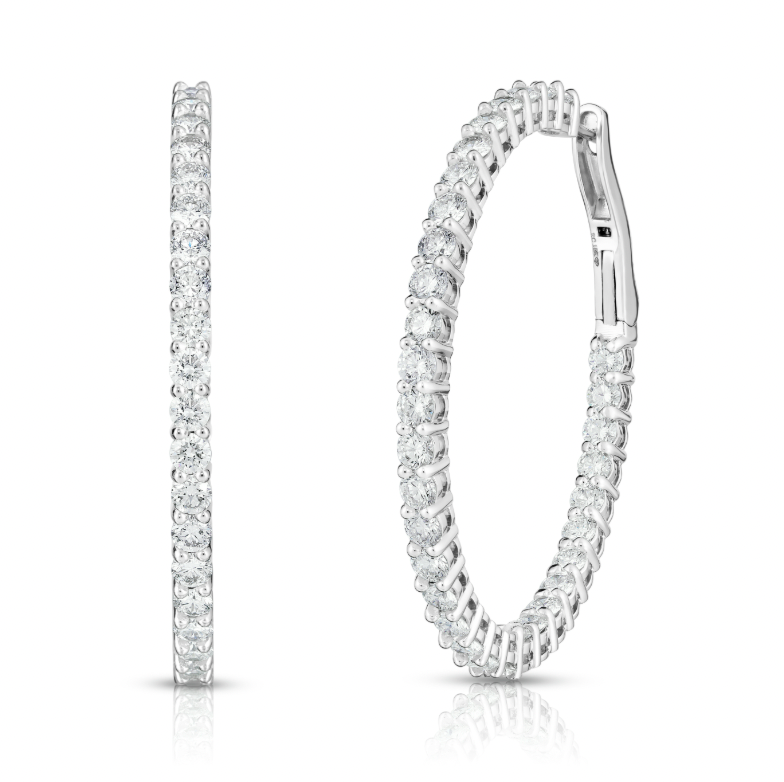 Roberto Coin 18K White Gold Hoops - Lever Back Oval