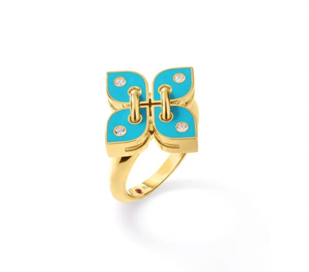 Roberto Coin Venetian Princess 18K Yellow Gold Ring - Ven Prin Filo Turq Enamel