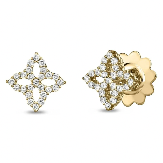 Roberto Coin Princess Flower 18K Yellow Gold Earrings - Med Prin Flwr Post