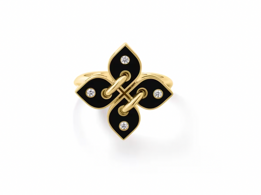 Roberto Coin Venetian Princess 18K Yellow Gold Ring - Ven Prin Filo Blck Enamel