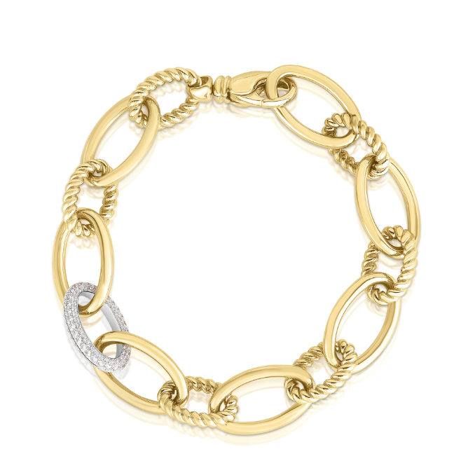 Roberto Coin 18K Yellow & White Gold Bracelet - Rope & Smooth Link Dia Link