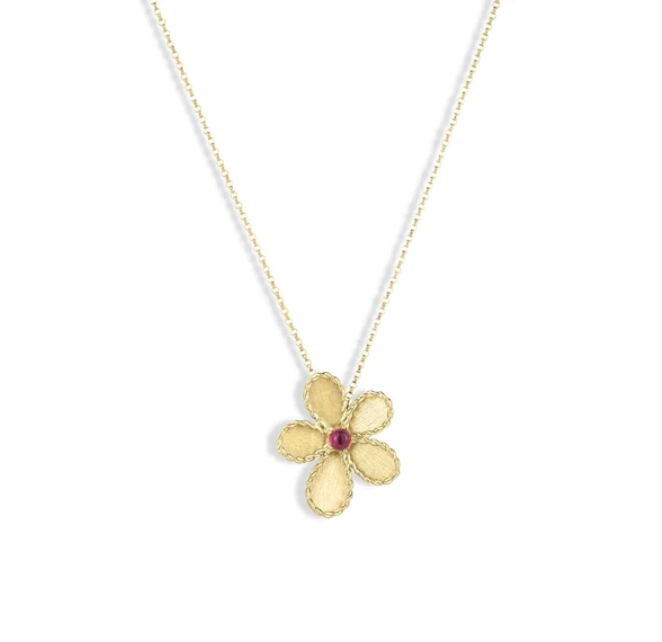 Roberto Coin Tiny Treasures 18K Yellow Gold Necklace - Jasmine Rubellite-.19tw