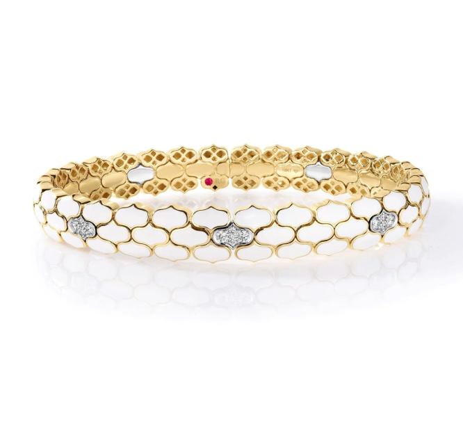 Roberto Coin 18K Gold Bangle - Shiny Wht Enamel
