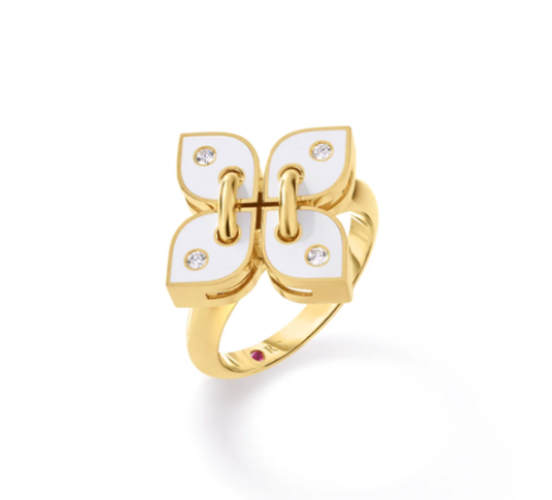 Roberto Coin Venetian Princess 18K Yellow Gold Ring - Ven Prin Filo White Enamel