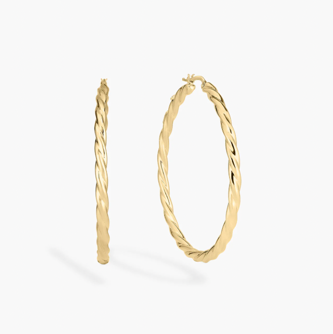 Roberto Coin 18K Yellow Gold Hoops - Twisted 55mm Lg