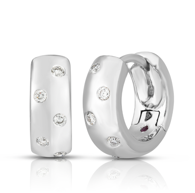 Roberto Coin 18K White Gold Hoops - Scatrd Dia Sm